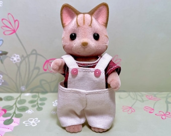 FATHER OUTFIT Original hand-made shirt/pants clothes for Calico Critters doll - Dark red shirt with overalls!