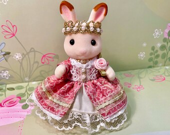 QUEEN  DRESS for MOTHER Original hand-made outfit for Calico Critters / Sylvanian Families doll - Pink and gold!