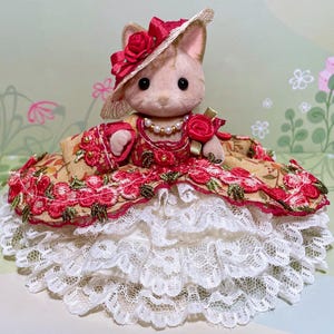 Ultra Deluxe Mother Dress - Original Handmade Outfit for Calico Critters - Autumn Leaves & Roses