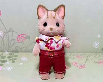 FATHER OUTFIT- Original Handmade Outfit for Calico Critters - Handsome Burgundy, White, and Pink!