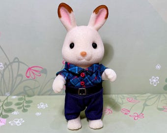 FATHER OUTFIT- Original Handmade Outfit for Calico Critters - Handsome Blue Plaid with Red!
