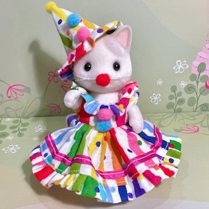 CLOWN DRESS for MOTHER Original hand-made clothes for Calico Critters animal doll - Bright rainbow stripes!