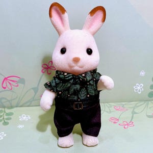Father Outfit - Original Handmade Clothes for Calico Critters - Green Shirt & Black Trousers with Belt