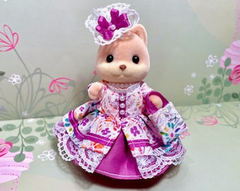 MOTHER DRESS Original hand-made clothes for Calico Critters doll - Lovely white and violet!