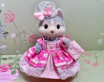 MOTHER DRESS Original hand-made clothes for Calico Critters doll - Pink flowers