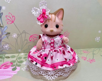 DRESS for MOTHER Calico Critters animal doll figure - Pretty pink flowers!