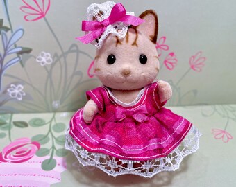 SISTER DRESS  Original hand-made clothes for Calico Critters doll -Dark pink!