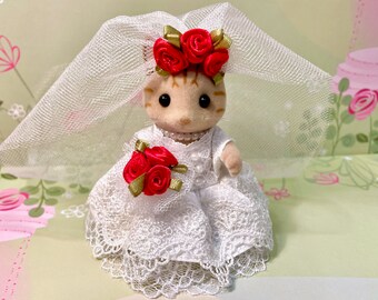 WEDDING DRESS for MOTHER Original hand-made clothes for Calico Critters / Sylvanian Families doll - Red Roses Bride dress!
