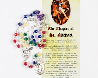 St. Michael Chaplet Rosary, Guardian Archangel - Handmade Gift for Catholics with Custom Prayer card - Sterling Silver, Saint Michael Medal