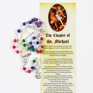 St. Michael Chaplet Rosary, Guardian Archangel Handmade Gift for Catholics with Custom Prayer card Sterling Silver, Saint Michael Medal image 1