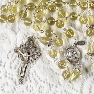 Lemon Quartz Catholic Rosary Handmade Gift, Marcasite Sterling Silver, Our Lady of Good Counsel Center Heirloom, Custom, Unique Rosaries image 1