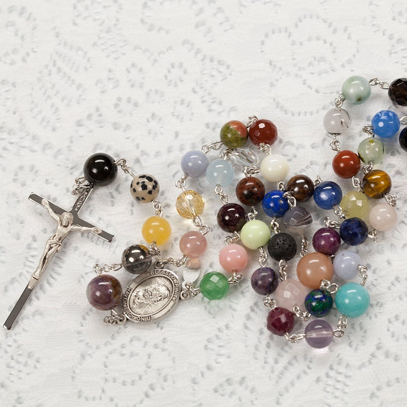 Heirloom Catholic Rosary We Are One Body Semi-Precious Stones 59 Custom 8mm Beads Unique, Handmade Rosaries Gift for Men or Women image 3