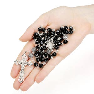 Black Spinel Catholic Rosary Handmade Rosaries Gift for Women & Mom Miraculous Medal, Bali Sterling Silver Heirloom Custom Prayer Beads image 6