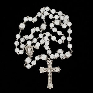 Cracked Crystal Catholic Rosary Handmade Gift for Women, Madonna Center, Ornate Crucifix, Bali Sterling Silver Unique, Heirloom Rosaries image 1