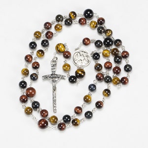 Tigers Eye Catholic Men's Rosary Handmade, Custom Rosaries, Multi-Color Tiger Eye Beads, Sterling Silver, John Paul Crucifix, Gift for Him image 4