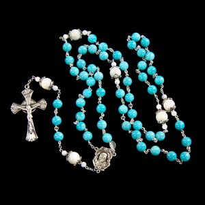 Amazonite, Mother of Pearl Women's Rosary Handmade Gift with Bali Sterling Silver & Madonna Center Unique, Heirloom Catholic Rosaries image 5