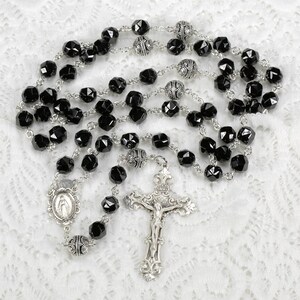 Black Spinel Catholic Rosary Handmade Rosaries Gift for Women & Mom Miraculous Medal, Bali Sterling Silver Heirloom Custom Prayer Beads image 3