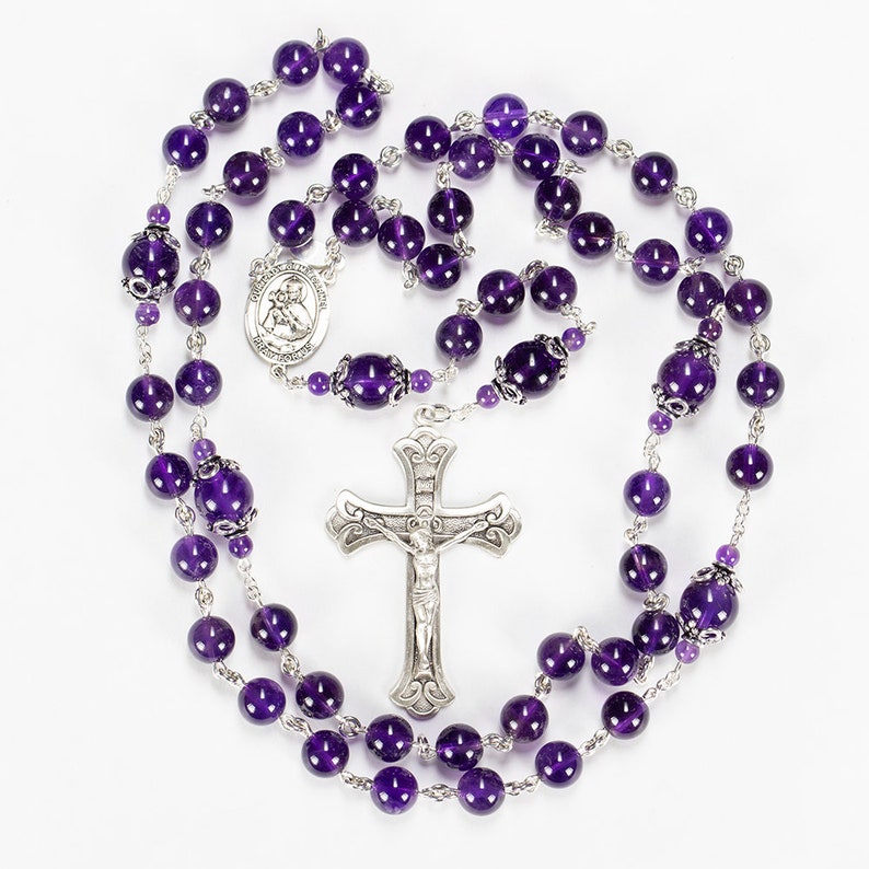 Amethyst Catholic Women's Rosary Bali Sterling Silver, Miraculous Medal, Gemstone Handmade, Heirloom, Custom Rosaries, Gift for Mom image 3