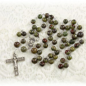 Dragon Blood Jasper Men&#39;s Rosary - Handmade, Catholic Man&#39;s Rosaries  Stones, Sterling Silver Center and Simple Crucifix