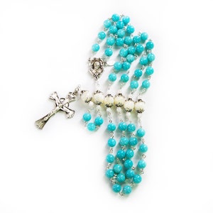 Amazonite, Mother of Pearl Women's Rosary Handmade Gift with Bali Sterling Silver & Madonna Center Unique, Heirloom Catholic Rosaries image 3
