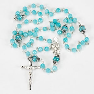 Amazonite Rosary Dainty Handmade Gift for Catholic Women & Children, Sterling Silver, Ornate Center Custom, Heirloom 5-Decade Rosaries image 2