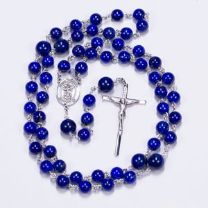 Blue Lapis Catholic Rosary Handmade, Heirloom Custom Rosaries St. Michael Archangel Center, Simple Crucifix Gifts for Men or Dad image 5