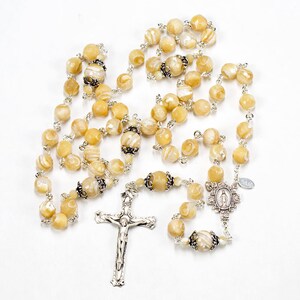 Mother of Pearl Catholic Rosary - Handmade Heirloom Gift for Women and Mom - Beads, Sterling Silver, Miraculous Medal - Custom Rosaries