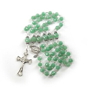 Green Aventurine Crystal Catholic Rosary -  Bali Silver, Miraculous Medal - Handmade Unique, Custom Rosaries - Gift for Catholic Mom