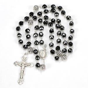 Black Spinel Catholic Rosary Handmade Rosaries Gift for Women & Mom Miraculous Medal, Bali Sterling Silver Heirloom Custom Prayer Beads image 2