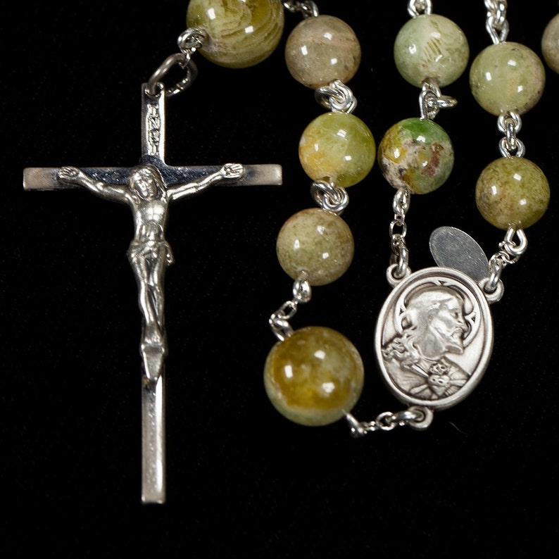 Green Garnet Catholic Men's Rosary Handmade with Green Garnet Stones and Sterling Silver Heirloom 5 Decade Rosaries, Custom Gift for Dad image 3