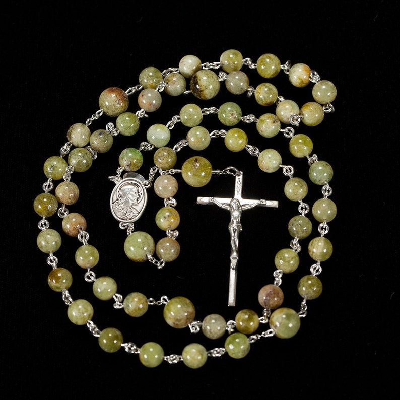 Green Garnet Catholic Men's Rosary Handmade with Green Garnet Stones and Sterling Silver Heirloom 5 Decade Rosaries, Custom Gift for Dad image 2