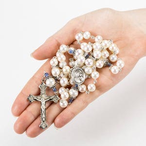 Mother of Mary Mantle Rosary Freshwater Pearls & Kyanite Handmade Heirloom, Unique Gift for Catholic Women and Mom, Bali Sterling Silver image 6