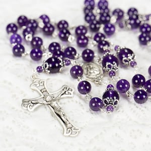 Amethyst Catholic Women's Rosary Bali Sterling Silver, Miraculous Medal, Gemstone Handmade, Heirloom, Custom Rosaries, Gift for Mom image 1