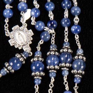 Blue Kyanite Rosary for Catholic Women Sterling Silver, Handmade, Custom, Unique, Heirloom Gift Rosaries, Ornate Miraculous Medal Center image 3