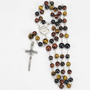 Tigers Eye Catholic Men's Rosary Handmade, Custom Rosaries, Multi-Color Tiger Eye Beads, Sterling Silver, John Paul Crucifix, Gift for Him image 2