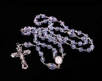 Blue Topaz Catholic Rosary | Bali Sterling Silver, Swarovski Crystal Gemstones, Blessed Mother, Handmade, Heirloom Women's Rosaries for Mom