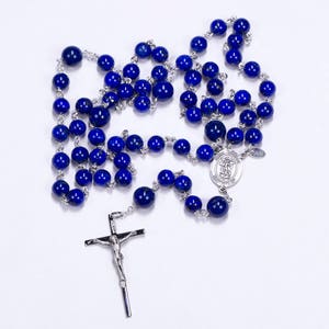 Blue Lapis Catholic Rosary Handmade, Heirloom Custom Rosaries St. Michael Archangel Center, Simple Crucifix Gifts for Men or Dad image 2