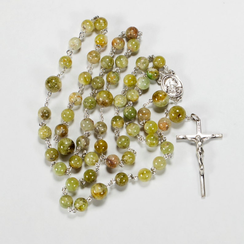 Green Garnet Catholic Men's Rosary Handmade with Green Garnet Stones and Sterling Silver Heirloom 5 Decade Rosaries, Custom Gift for Dad image 1