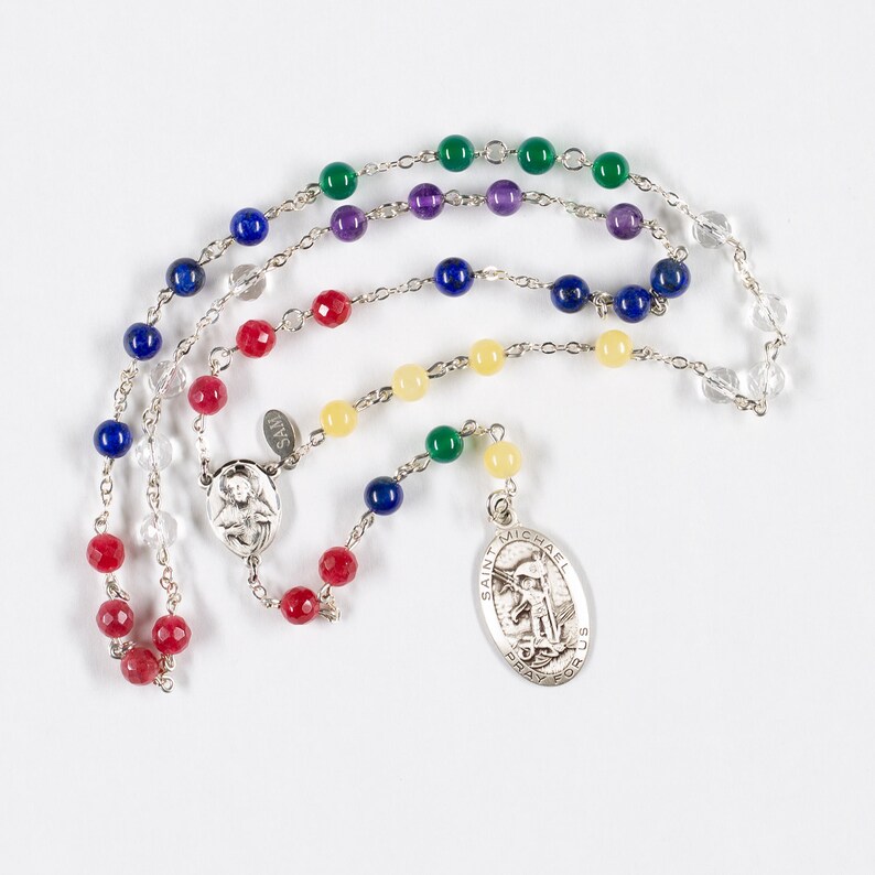 St. Michael Chaplet Rosary, Guardian Archangel Handmade Gift for Catholics with Custom Prayer card Sterling Silver, Saint Michael Medal image 2