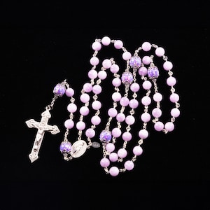 Kunzite Opal Catholic Womens Rosary Handmade 5 Decade Rosaries, Sterling Silver, Miraculous Center, Ornate Crucifix Heirloom image 1