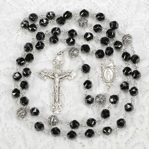 Black Spinel Catholic Rosary Handmade Rosaries Gift for Women & Mom Miraculous Medal, Bali Sterling Silver Heirloom Custom Prayer Beads image 4