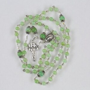 Apple Green Chrysoprase Catholic Women&#39;s Rosary, Miraculous Medal, Ornate Crucifix, Handmade, Heirloom