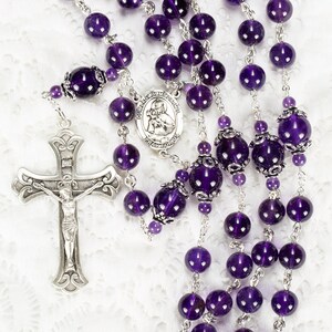 Amethyst Catholic Women's Rosary Bali Sterling Silver, Miraculous Medal, Gemstone Handmade, Heirloom, Custom Rosaries, Gift for Mom image 5