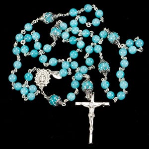 Amazonite Rosary Dainty Handmade Gift for Catholic Women & Children, Sterling Silver, Ornate Center Custom, Heirloom 5-Decade Rosaries image 4