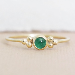 Gold Emerald Ring, Emerald Stacking Ring, May Birthstone Ring, 9ct Gold Ring, Dainty Ring, Solid Gold Ring, Granule Gold Ring