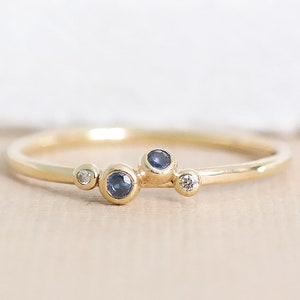 Diamond Granule Ring, Gold Sapphire Granule Ring, 9ct Gold Diamond Ring, Genuine Sapphire Ring, Minimalist Gold Ring image 1