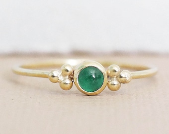 Gold Emerald Ring, Emerald Stacking Ring, May Birthstone Ring, 9ct Gold Ring, Dainty Ring, Solid Gold Ring, Granule Gold Ring
