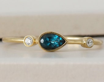 London Blue Topaz Engagement Ring, Wedding and Bridal Ring, 9ct Solid Gold Anniversary Ring, Moissanite Gift For Her