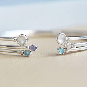 Silver Bangle, Blue Topaz Bangle, Birthstone Bangle, Blue Topaz Bracelet, Birthstone Bracelet, December Birthstone, Open Cuff Bracelet