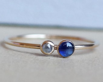 Sapphire Ring, Promise Ring, Diamond Ring, Gold Ring, Gold Stacking Rings, Grey Diamond, 9ct Gold Ring, Gold Sapphire Ring, Gemstone Ring